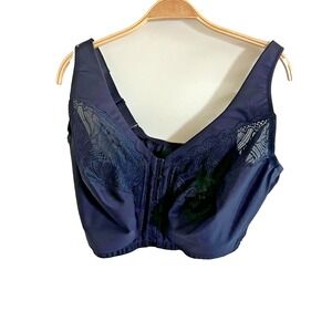 Glamorise Bra 44H Full Figure Front Close WonderWire Underwire  Black Lace Adjus